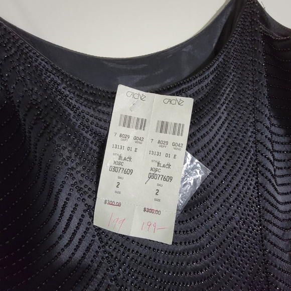 Vtg Cache Black Sequin Beaded Evening Dress Formal Gown Size 2 Scalloped Gatsby - Picture 10 of 14